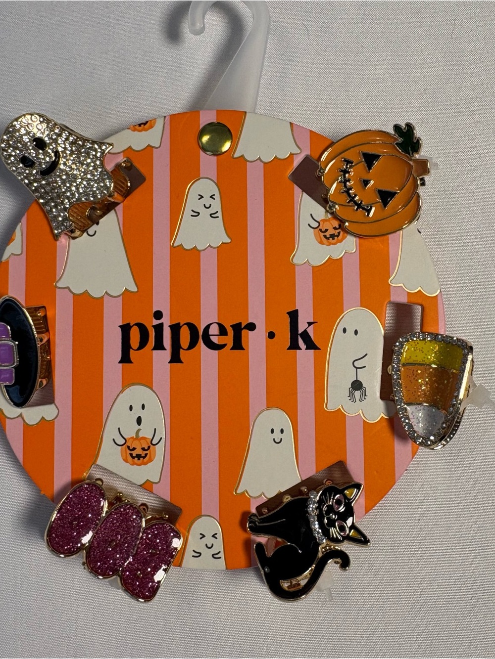 Piper K Halloween Bling cat ghost pumpkin candy corn witch hat boo hair clip set
